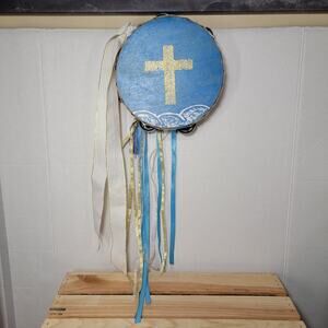 Painted Tambourine w/ Drumhead & Ribbons 8" Diameter